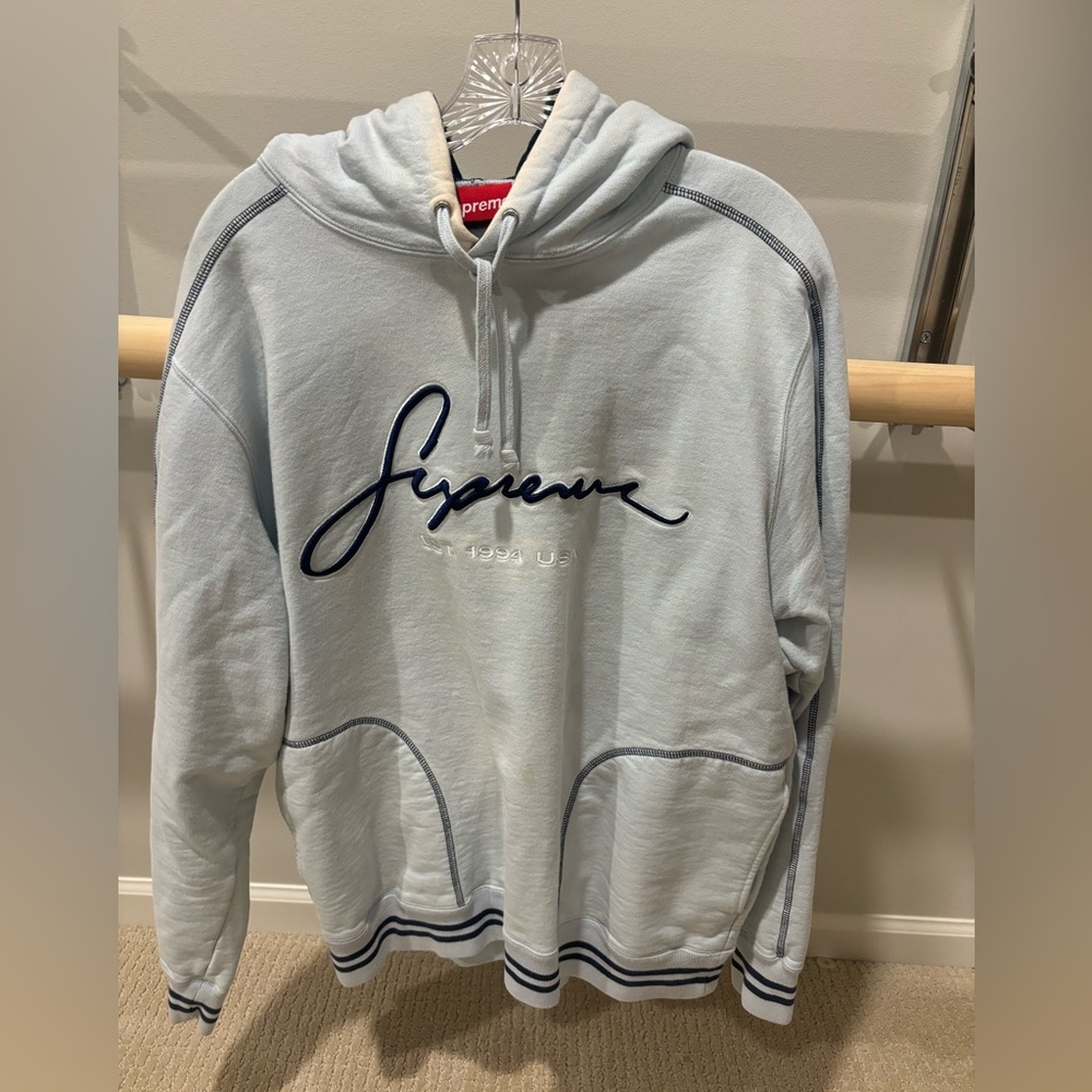 Supreme Contrast Embroidered Hooded Sweatshirt - Ice
